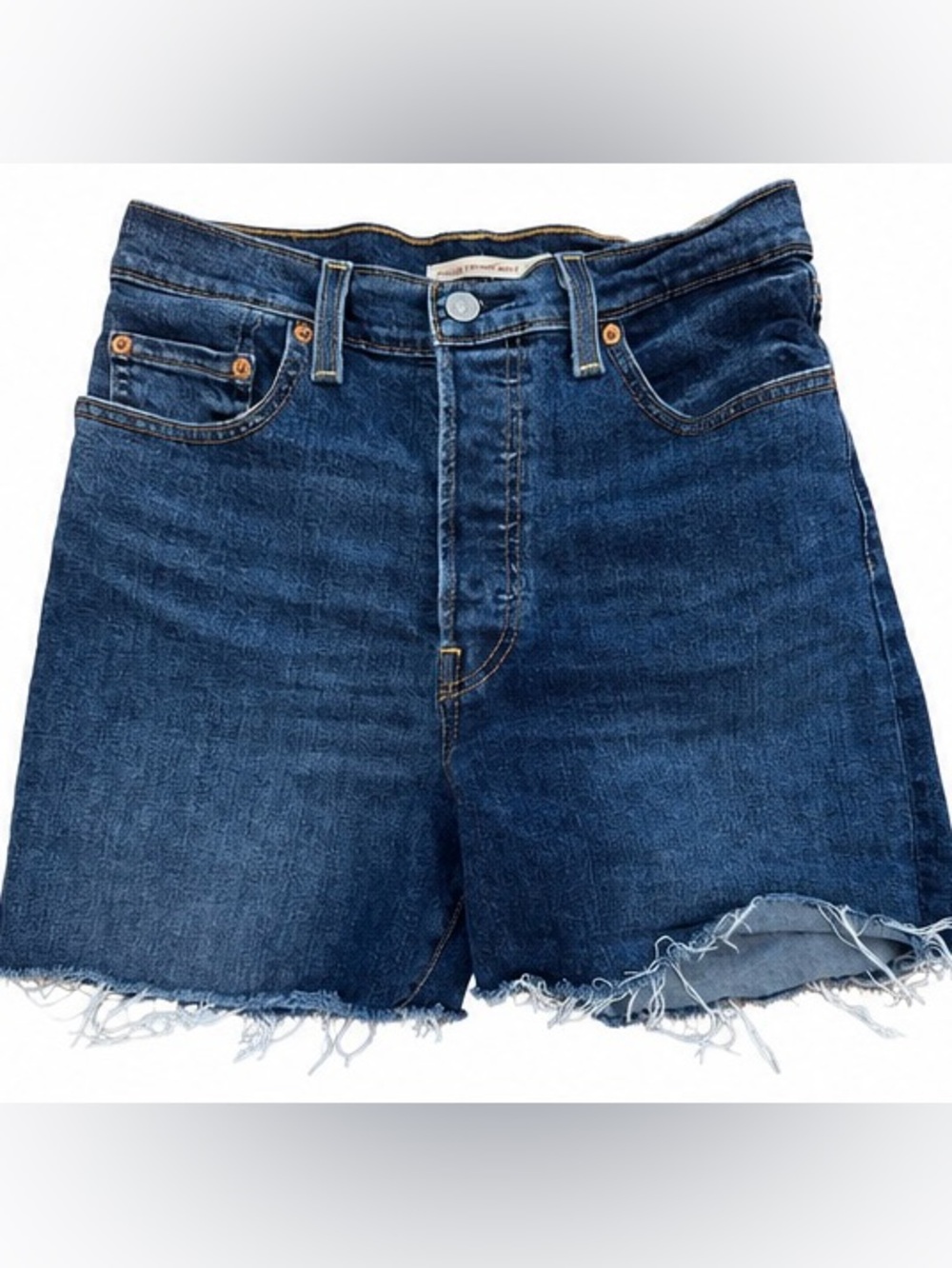 Levi’s Ribcage Straight‎ Ankle Cutoff Denim Shorts Size 28 High Rise Dark Wash